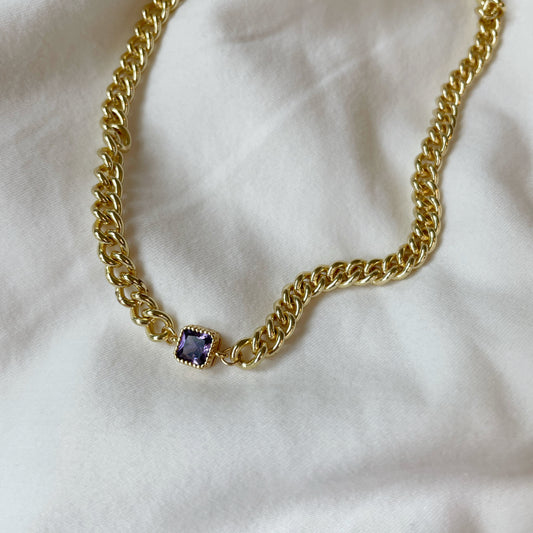 Night Bird Amethyst Gem Gold Chain Necklace