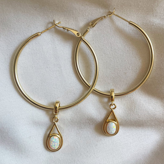 Always On My Mind Gold Opal Hoops